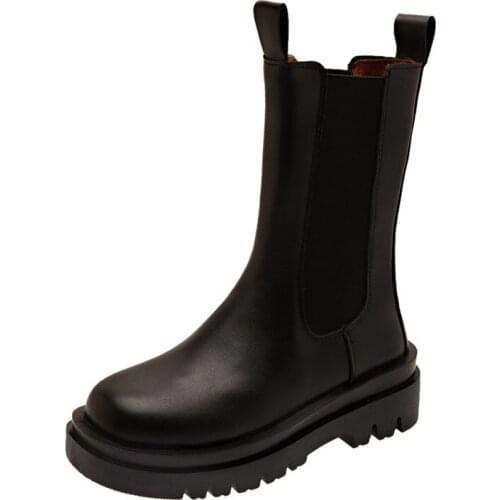 2020 luxury Chelsea boots womens thick-soled womens boots increase winter mid-tube calf ankle boots fur thick heel brand