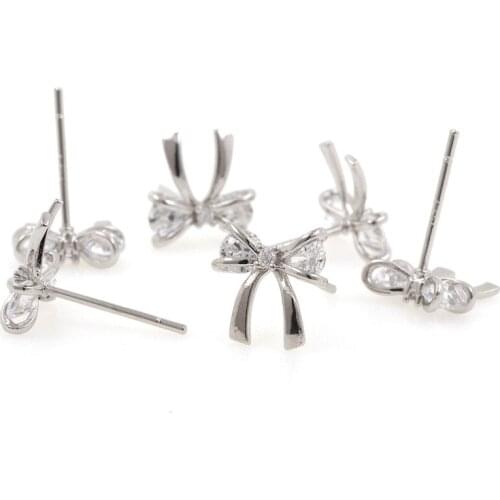 Micropavé CZ Sterling Silver Bow Earrings,Exquisite Stud charm,DIY Jewelry Making Accessories