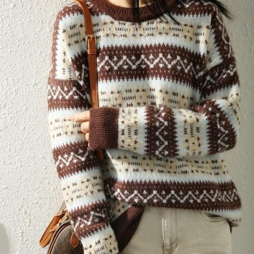 New autumn and winter Cashmere Sweater womens round neck thick pullover loose sweater O-neck large size knitted wool sweater