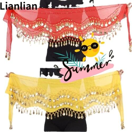 Belly Dance Waist Chain Hip Scarf Chiffon Three-layer Wave Gold Girdle India Dancing Band Danza Del Vientre for New Beginner