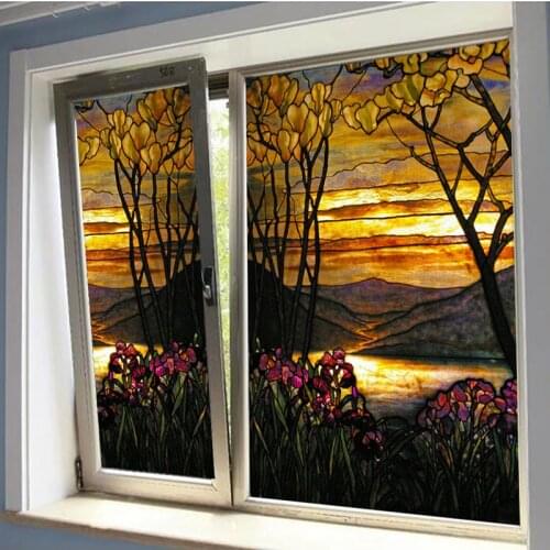 Tiffany-style Stained Glass Film Window Sticker Static Cling Frosted Tree for Bathroom Kitchen Bedroom Door Home Decor Customize