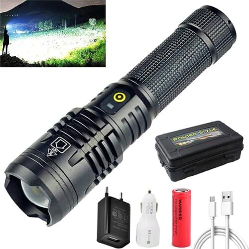 High Powerful XHP120 LED Flashlight Super Bright Zoomable Tactical Flashlight 18650 or 26650 Battery USB Rechargeable Torch