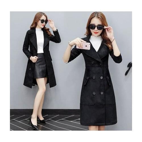 Female Windbreaker New Spring Autumn Long Slim Double breasted Coats For Women Elegant OL Work Wear Tops LX1440