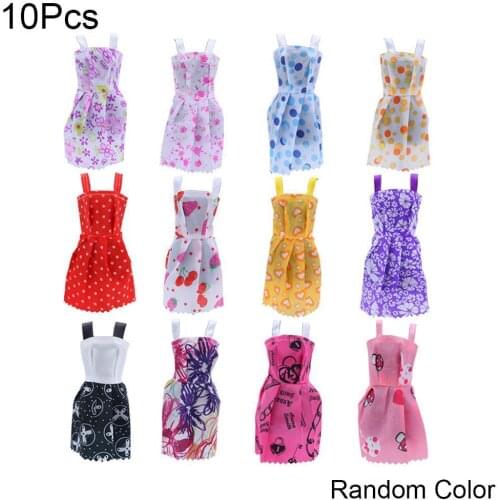 10pcs Mix Sorts Handmade Girl Doll Mini Party Dress Fashion Clothes for barbie Doll Kid Toys Gift Play House Dressing Up Costume
