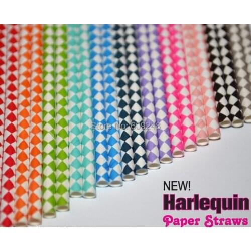 100pcs Mixed Colors Red Aqua Black Blue Green Yellow Orange Brown Gold Silver Purple Lilac Navy Harlequin Diamond Paper Straws