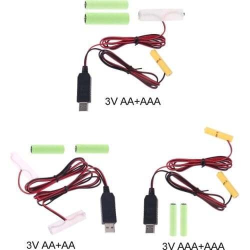 2in1 5V USB to 3V Dual LR6 LR03 Battery Power Supply Cable Replace 2x 1.5V AA AAA Battery Eliminator for LED Light Toys