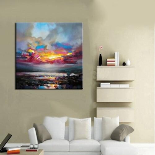 Wholesale Abstract Modern Midnight Seascape Moon Oil Painting Frameless Pictures Oil Painting On Canvas For Living Room Decor