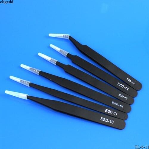 1/6 PCS Anti-static ESD Stainless Steel Tweezers Maintenance Tools Industrial Precision Curved Straight Tweezers Repair Tools
