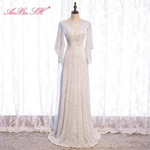 AnXin SH princess white lace evening dress french retro vintage party sweetheart ruffles sparkly bride a line evening dress