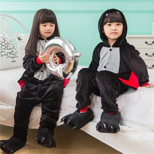 Kids Onesie Bat Wolf Kugurumi Sleepwear Child Homewear Warm Pajama Suit Jumpsuit Cute Overalls Party Outfit Costume