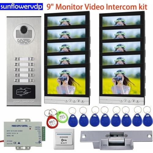 Intercom System Door Station Intercom Video Call With Monitors Access Control 9"Color Video Door Entry With Electric Strike Lock