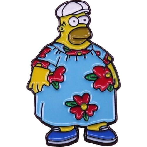 Homer Enamel Pin Cute cartoon character in flower dress Badge Amerian sitcome series Jewelry