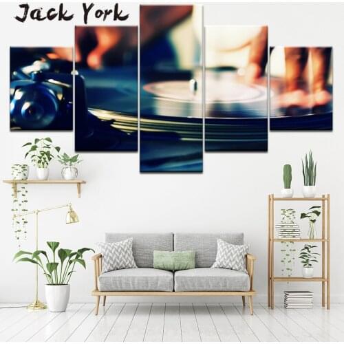 Canvas Painting DJ popular record player 5 Pieces Wall Art Painting Modular Wallpapers Poster Print for living room Home Decor