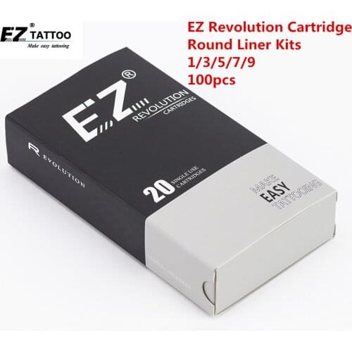 100 PCS Assorted EZ Revolution Tattoo Needles Cartridges Round Liner 1/3/5/7/9 Needles kits for Rotary Tattoo Machine and Grips