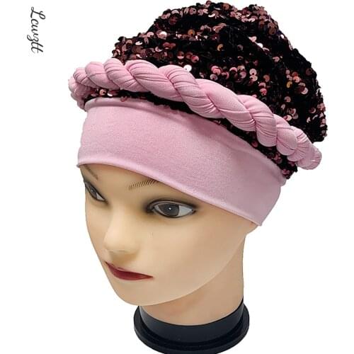 Best Selling Flannel Hat Womens Cap Forehead Cross Muslim Base Scarf Indian National Style Pearl Headdress