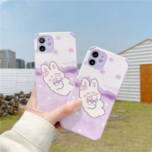 Cute Cartoon Purple Flower Rabbit Anti-fall Phone Case For iphone 12 Mini 7 8 Plus 6S X XS XR XSMax 11 12 Pro Max Soft Cover