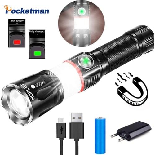 30000LM Multifunctional LED Flashlight USB Rechargeable Powerful COB Zoom Torch Linterna 4 Modes With Tail Magnet Work Light