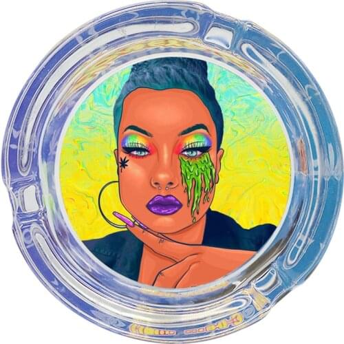 65mm New Glass Ashtray Small Color Printing Pattern Ashtray Multi-Color Random Delivery Office Home High-Quality Ashtray