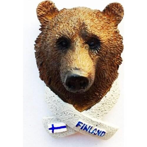 New Handmade Painted Finland Brown Bear Head 3D Fridge Magnets Tourism Souvenirs Refrigerator Magnetic Stickers Gift
