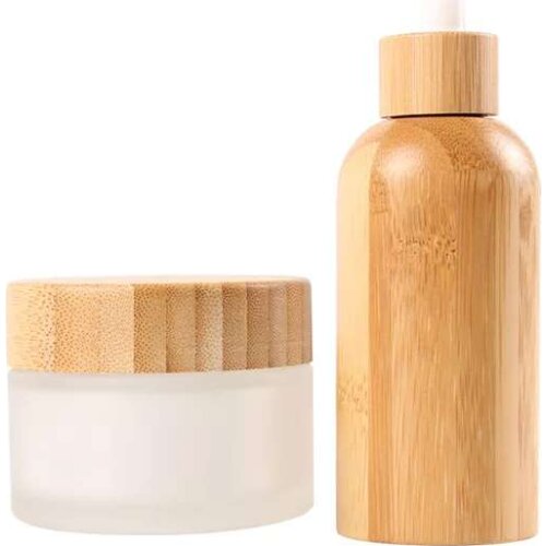 Wholesale Customized Face Cream Panckaging Jar With Bamboo Lid For Cosmetics Body Cream CBD Herb Cream Glass Containers Jars