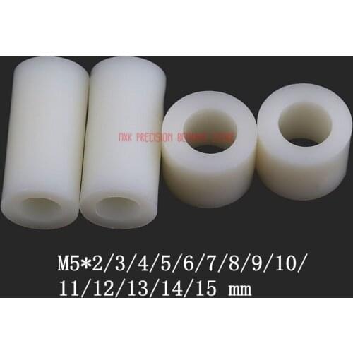 Parafuso Parafusos 50pcs M5*2/3/4/5/6/7/8/9/10/11/12/13/14/15 Abs Rround Spacer Standoff White Nylon Non-threaded Round Hollow