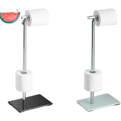 Luxury Floor-standing Toilet Paper Holder Roll Holder Villa Hotel-floor Storage Double Paper Towel Holder Tempered Glass Base