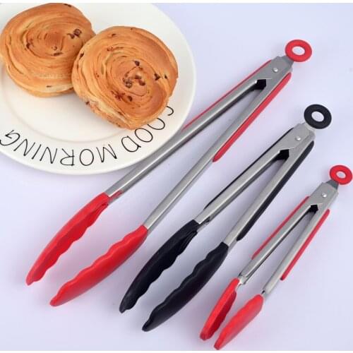 Silicone BBQ Grilling Tong Kitchen Cooking Salad Bread Serving Tong Non-Stick Barbecue Clip Clamp Stainless Steel Tools Gadgets