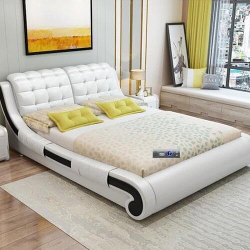 Modern european solid wood bed 2 people Fashion Carved leather french bedroom furniture hp001