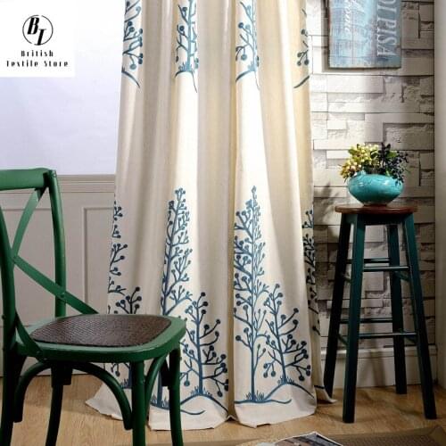 Modern Pastoral Chinese Style Cotton and Hemp Embroidered Curtains Blackout Curtains for Living Room for Bedroom