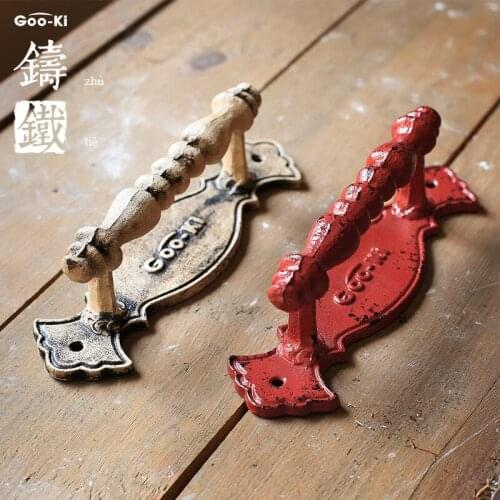 TONA Cast iron anti-rust barn door handle vintage red white hardware American style Countryside Iron Sliding Barn Door Pulls