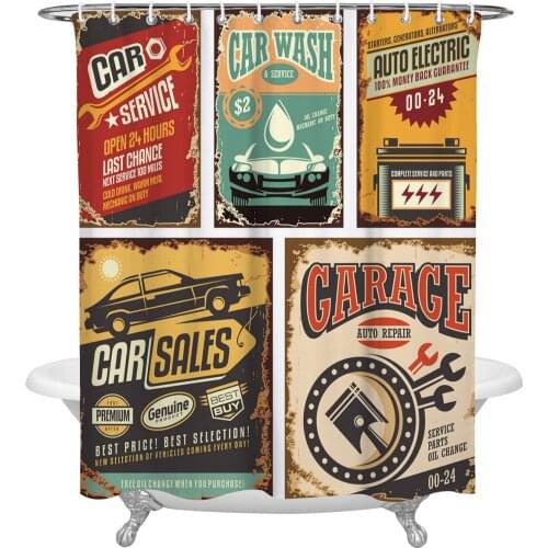 Waterproof Shower Curtains Car Water Drop Wrench Geometric Retro Shower Curtain Frabic Polyester Bathroom decor Curtain