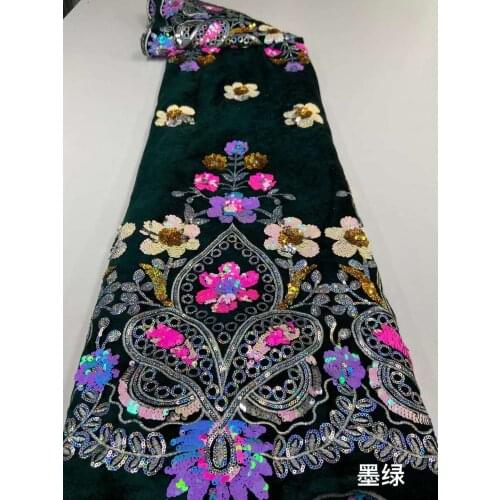 High Quality Lace Fabric Velvet Stacked Colorful Flowers Sequins Tulle Embroidery Sewing Design Party Dress Fashion Skirt 5Yards