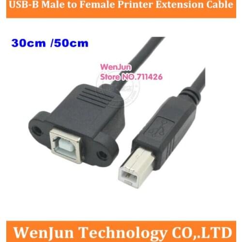 High Quality 30cm 50cm 2.0 USB-B Male to Female Printer Extension Cable With Panel Mount ear Screw Hole 5pcs/lot