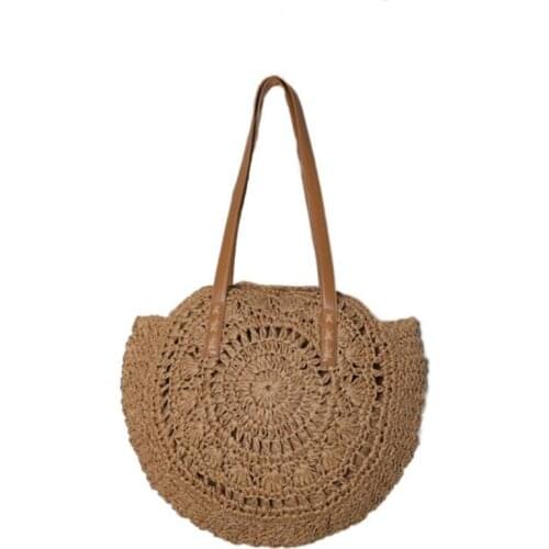 Weysfor Fashion Hand-woven Round Womans Shoulder Bag Handbag Bohemian Summer Straw Beach Bag Female Travel Shopping Tote Bags