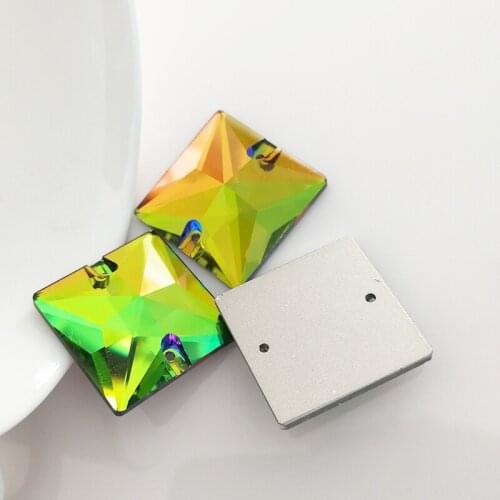 YANRUO 3240 Rainbow VM Glass Rhinestones Sew on Square Dress Crystal Rhinestones Flat Back Galss Stones For Jewelry Craft