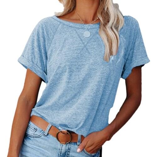 2021 Summer New Women Color Matching Cross Short Sleeve Tops T-shirt Casual Loose O-neck Street Ladies T Shirt