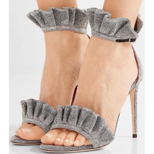 2017 Summer New Design Women Fashion Open Toe Lace Grey High Heel Sandals Ankle Wrap Fringe Pumps Formal Dress Shoes