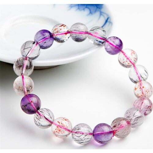 Natural Super Seven Melody Stone Charm Bracelet Femme Colorful Rutilated Quartz Crystal Round Beads Stretch Women Bracelet 11mm