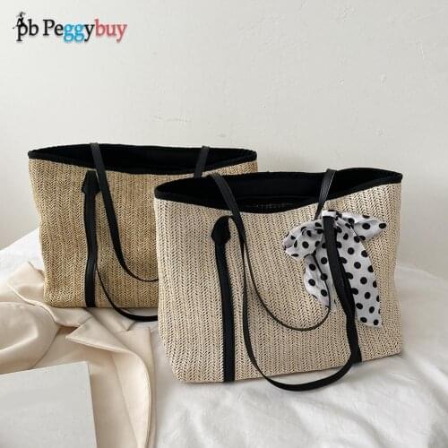 Women Woven Silk Scarf Shoulder Pouch Shopping Bucket Bag Casual Ladies Summer Vacation Beach Large Capacity Tote Handbag