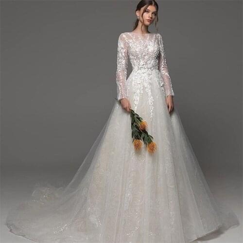 Graceful Wedding Dresses Lace Appliqued Backless Zipper Bridal Gowns Floor Length Elegant vestido de novia
