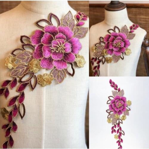 1 Piece 38*13cm Colorful Embroidery Floral Shape Lace Applique Large Lace Collar for Children Lady Garment Accessories