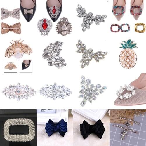 1pc Women Shoes Clips DIY Shoe Charms Jewelry Bowknot Shoes Decorative Accessories Rhinestones Crystal Decorations