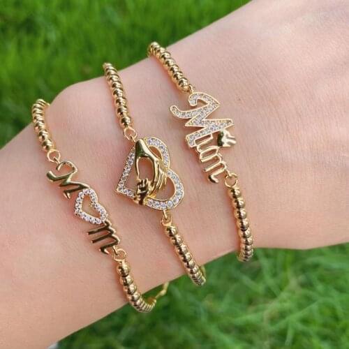 10PCS, Female Heart Mom Charm Beads Bracelet For Women Girl Minimalist Pulseras Mujer Bijoux Femme Gold Trendy Mother Jewelry
