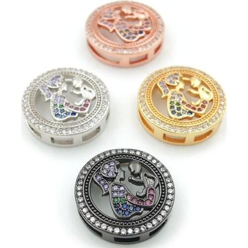 18*18*5mm Micro Pave Purple&Blue&Blue&Clear CZ Round Flat Beads Of Maternal Love Fit For Men And Women Making Bracelets Jewelry