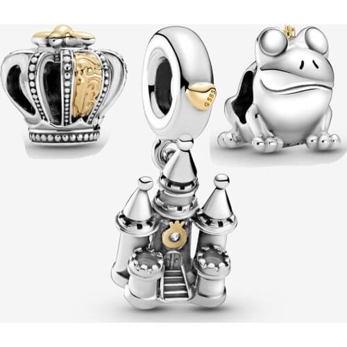 2021 New 925 Sterling Silver Two-Tone Castle Dangle Charm packet Fit pandora Bracelet Regal Crown Charm DIY Jewelry