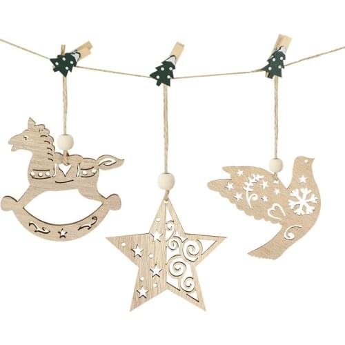 3pcs/lot Vintage Hollow Christmas Wooden Pendants Xmas Tree Hanging Ornaments New Year Christmas Party Decorations Wooden Crafts