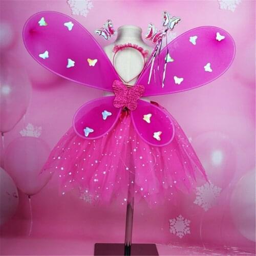 4Pcs Princess Fairy Costume Sets Butterfly Wings Hair Hoop Magic Wand Cosplay Halloween Party Stage Performance Props Dress-up