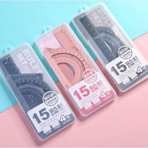 F3MA 4 Pack Drafting Ruler Set Metal Protractor Aluminum Linear Ruler Triangle Ruler Aluminum Triangle Ruler Geometry Kit