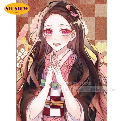 5D Diamond Embroidery Japanese Anime Full Round Drill Cross Stitch Daimond Painting Nezuko Demon Slayer Pictures Home Decor Wall