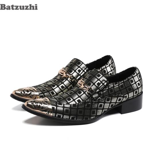 Batzuzhi Luxury Handmade Men Shoes Pointed Metal Toe Leather Dress Shoes Men Formal Business/Party Chaussures Hommes, 38-46